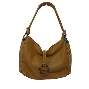 Vera Pelle Tan Stitched Leather Shoulder Bag Purse